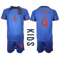 Holland Virgil van Dijk #4 Udebanesæt Børn VM 2022 Kortærmet (+ Korte bukser)